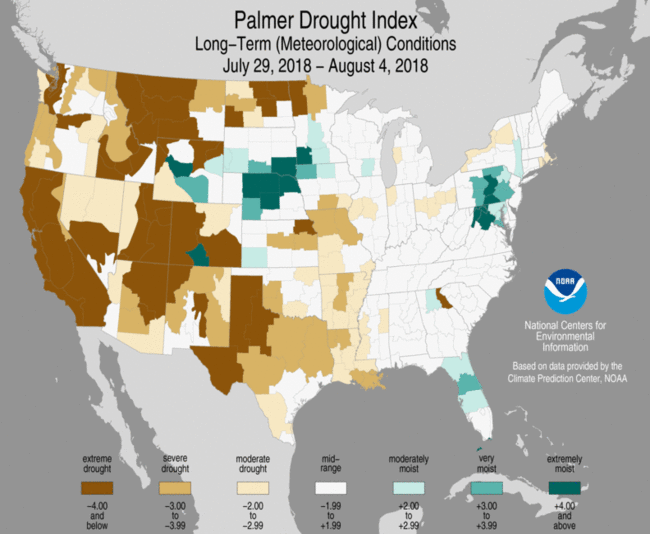 Palmer Drought Severity Index August 2018
