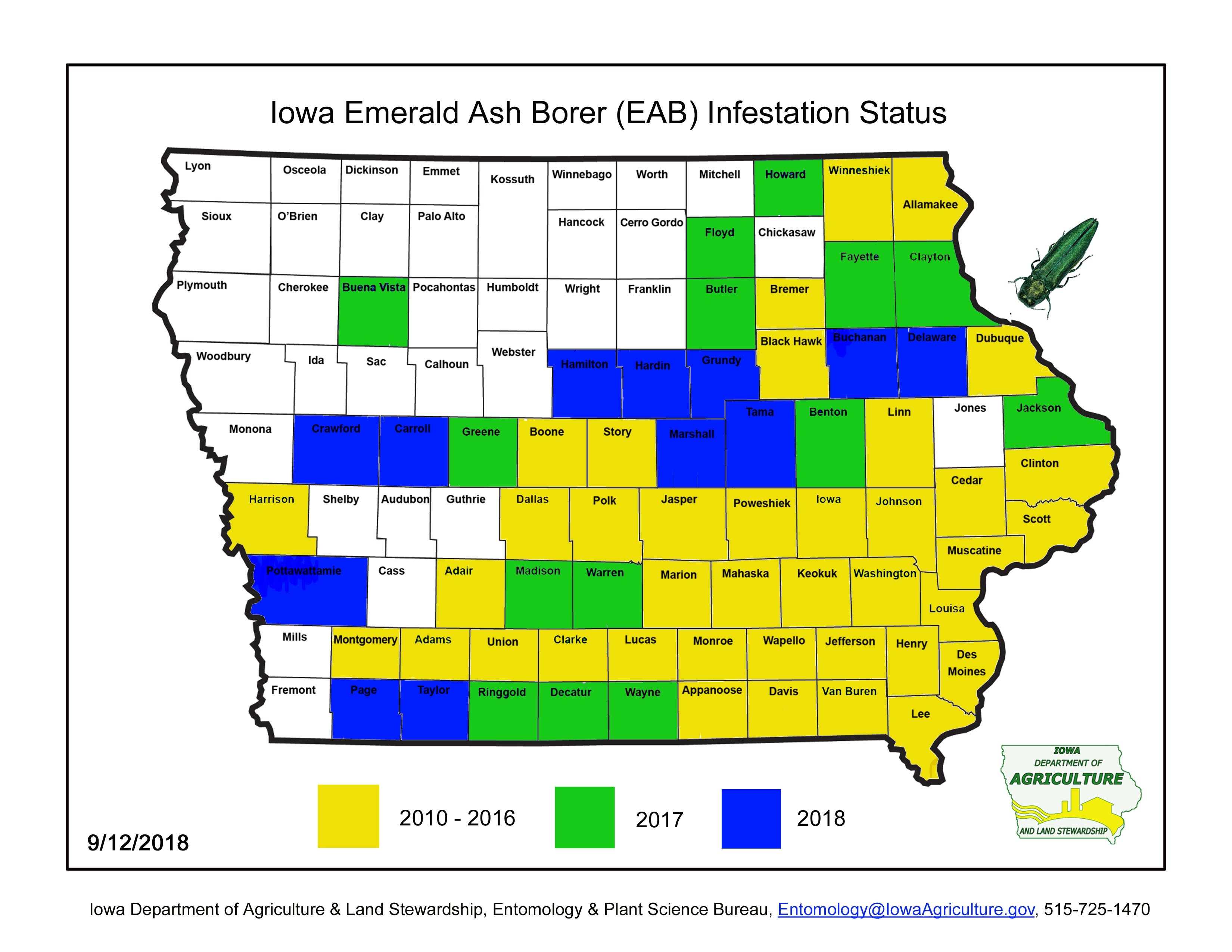 Emerald Ash Borer Infestation Status in Iowa